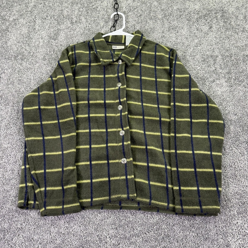 Faded Glory Jacket Kids L 12/14 Green Plaid Fleece Button Front Winter Outdoors